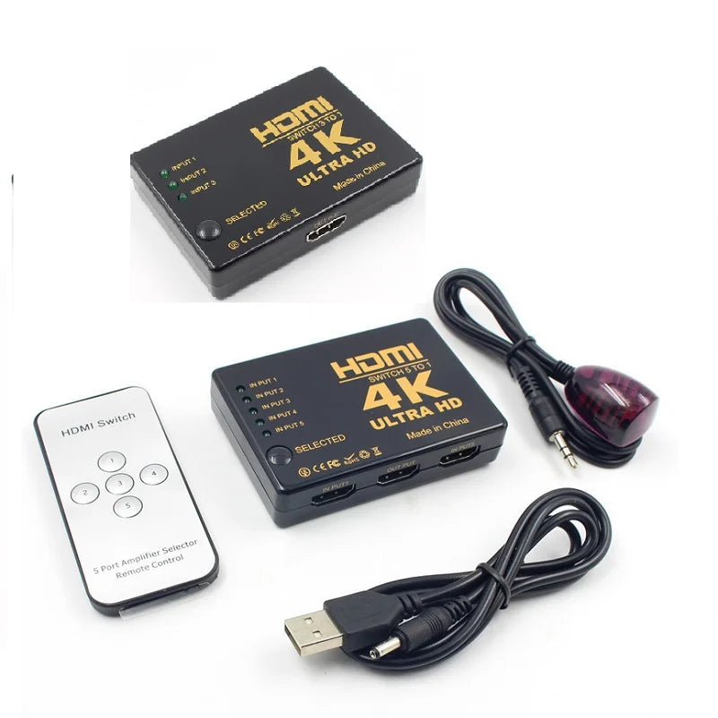5x1 HDMI Switch HD 4K Video Switcher With Controller 5 in 1 out HDMI Switches Hub Adapter for Xbox PS4 DVD HDTV PC Laptop TV Oasis Select