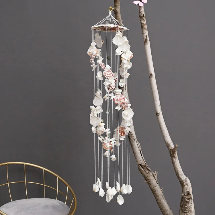 Colorful Shell Exquisite Japanese 19-piece Double Dragon White Wind Chime V2623 Fashionable Accessory Oasis Select 19 branches white shell