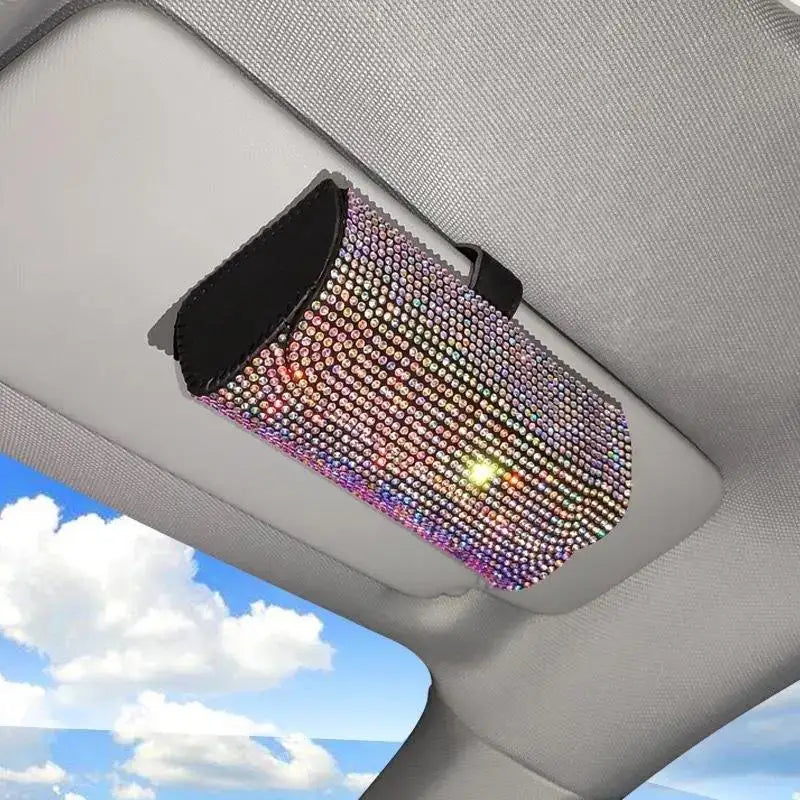 Bling Rhinestone Car Glasses Case Sunglasses Storage Box Crystal Auto Interior Accessories Sun Visor Organizer Glasses Holder Oasis Select Multicolor