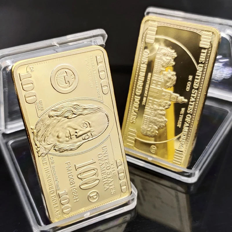 1pcs USA 100 Dollar Bullion 24k Gold Bar American Metal Coin Golden Bars USD With Gif Oasis Select