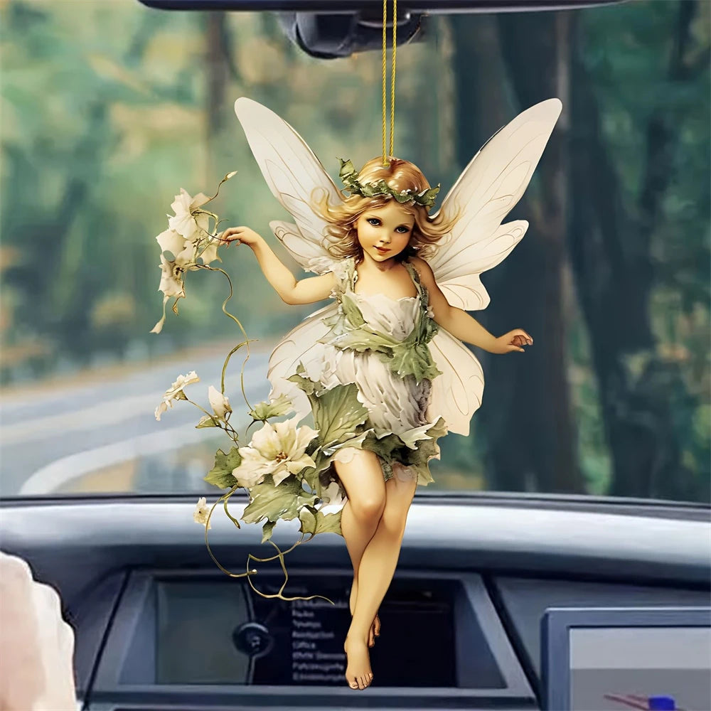 Acrylic Green Fairy Elf Car Rearview Mirror Pendant Charm