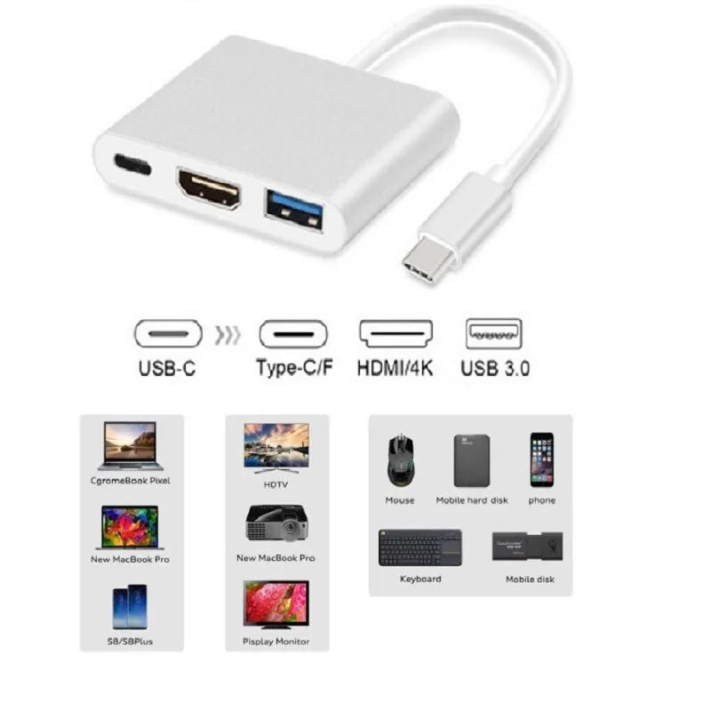 3 IN 1 USB C HUB Type C to 4K HDMI-Compatible Adapter Cable Converter USB DP 100W Type C Charging Converter for Laptop Macbook Oasis Select