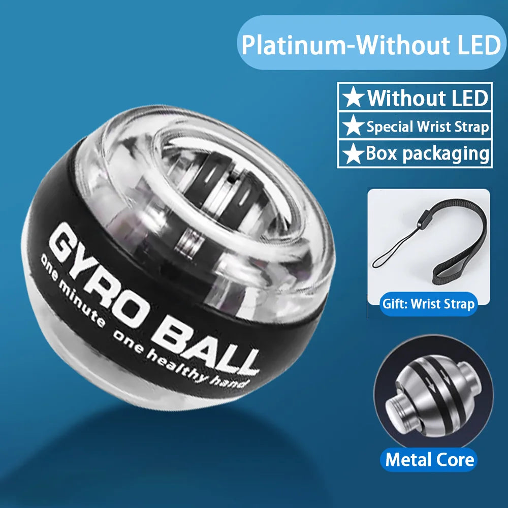 LED Gyroscopic Power Trainer Ball Autostart Wrist Ball Arm Hand Muscle Force Fitness Equipment Gym Training Gyro Range Oasis Select Platinum-No LED