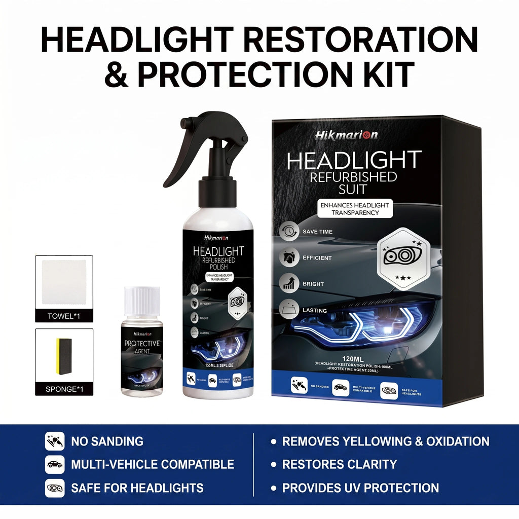 Car Headlight Restoration Kit Scratch Remove Oxidation and Yellowing Restore Clarity Brightness No-Sanding Headlight Polish Oasis Select