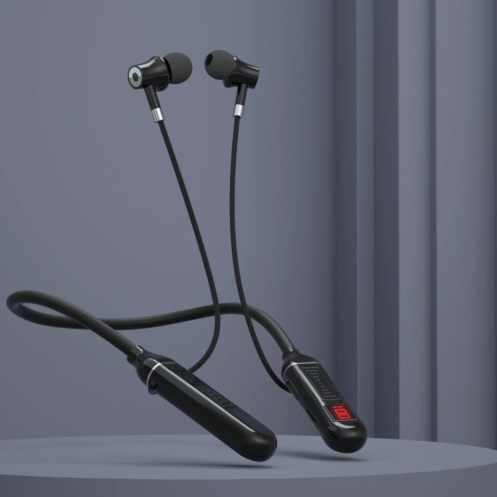 Wireless Earphones 5.3 Neckband Headphones Gaming LED Display Stereo Sports Headset Halter Waterproof Magnetic Earbuds Oasis Select G07 Black
