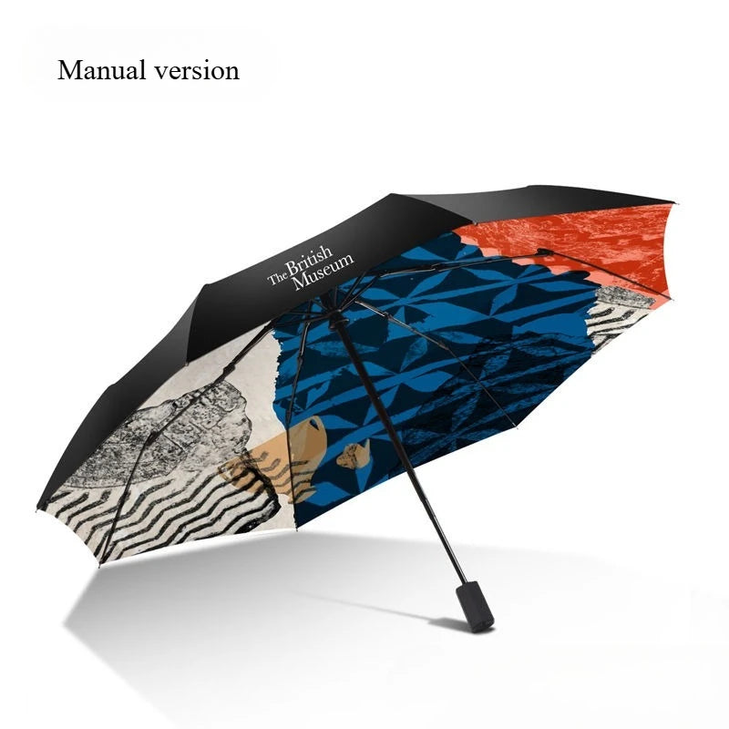 The British Museum's Portable Foldable All-weather Umbrella with Black Rubber and Three-fold Sun Protection Umbrella Oasis Select Manual version 8K metal-fiber composite