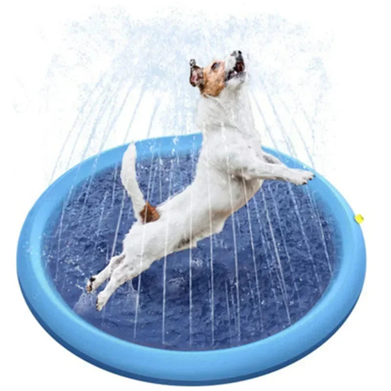 100/150/200cm Inflatable Sprinkler Pad Dog Splash Pool Outdoor Water Play Mat Pet Bathing Pad Summer Fun Cooling Toy for Dogs Oasis Select Blue 200cm