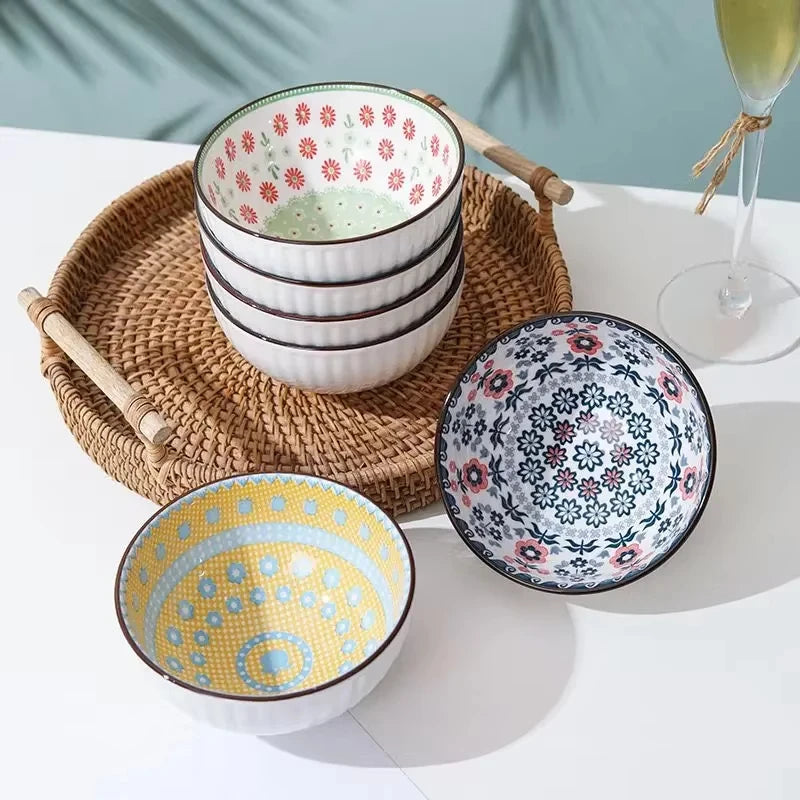 Exquisite Porcelain Bowl Set Dessert Salad Snack Bowl Kitchen Noodle Bowl Tableware Gift Box Microwave Safe New Year's Gift Oasis Select