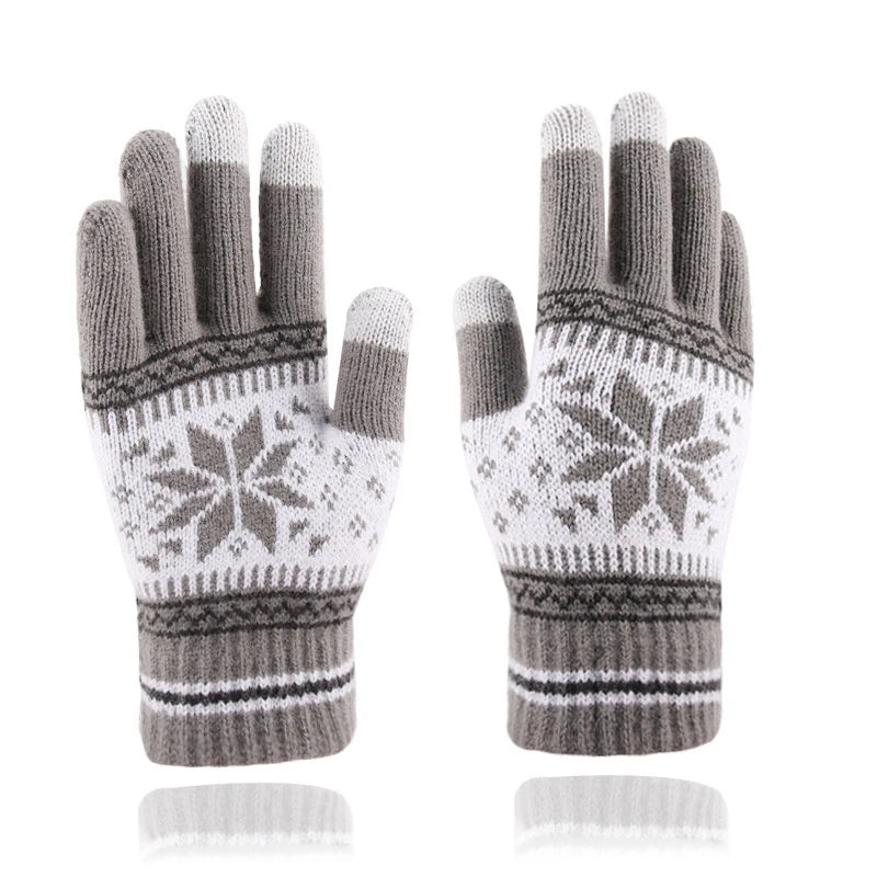 Winter Knitted Touchscreen Gloves – Snowflake Embroidery