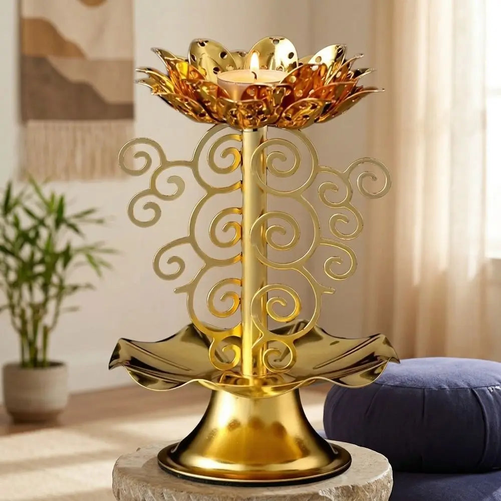 Retro Lotus Tealight Holder | Gold Alloy Metal Candlestick