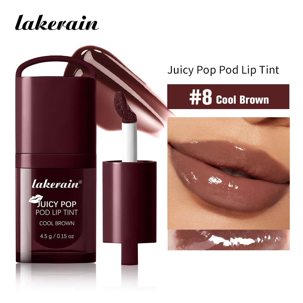 Waterproof Long Lasting JuicePop Lip Tint Box Nourishing Hydrating Lip Oil Gloss Lightweight Vivid Color Non-Sticky Lip Balm Oasis Select 8Cool Brown