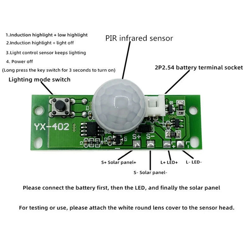 Solar Night Light Circuit Board Control Sensor Solar Wall Light Control Panel PCB Lithium Battery Charger Induction Distance Oasis Select