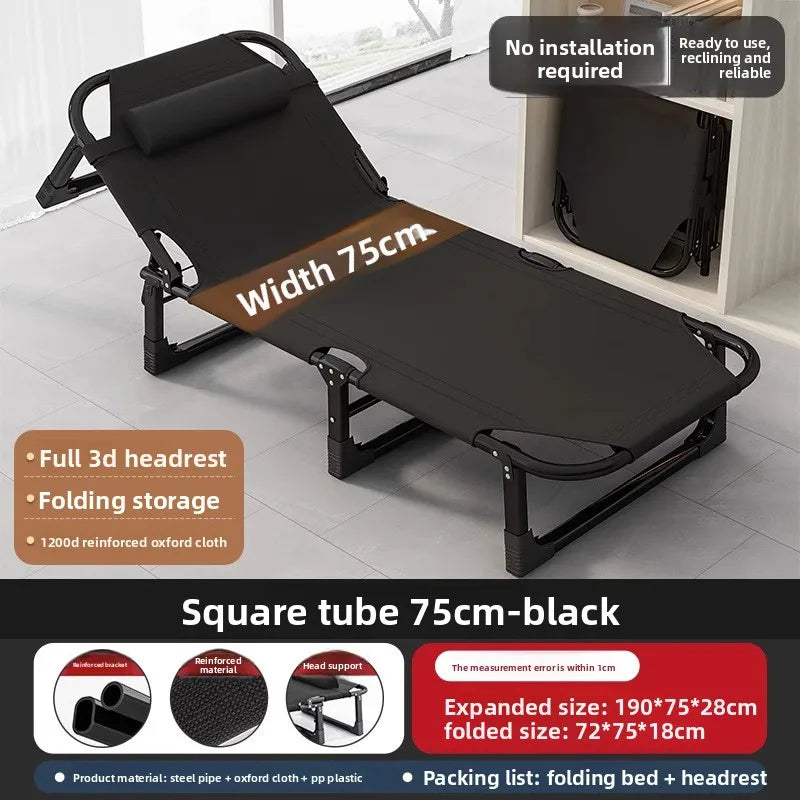 Folding bed single household simple lunch break office adult march outdoor small bed escort recliner sturdy and durable Oasis Select 75-190Cm Black-A