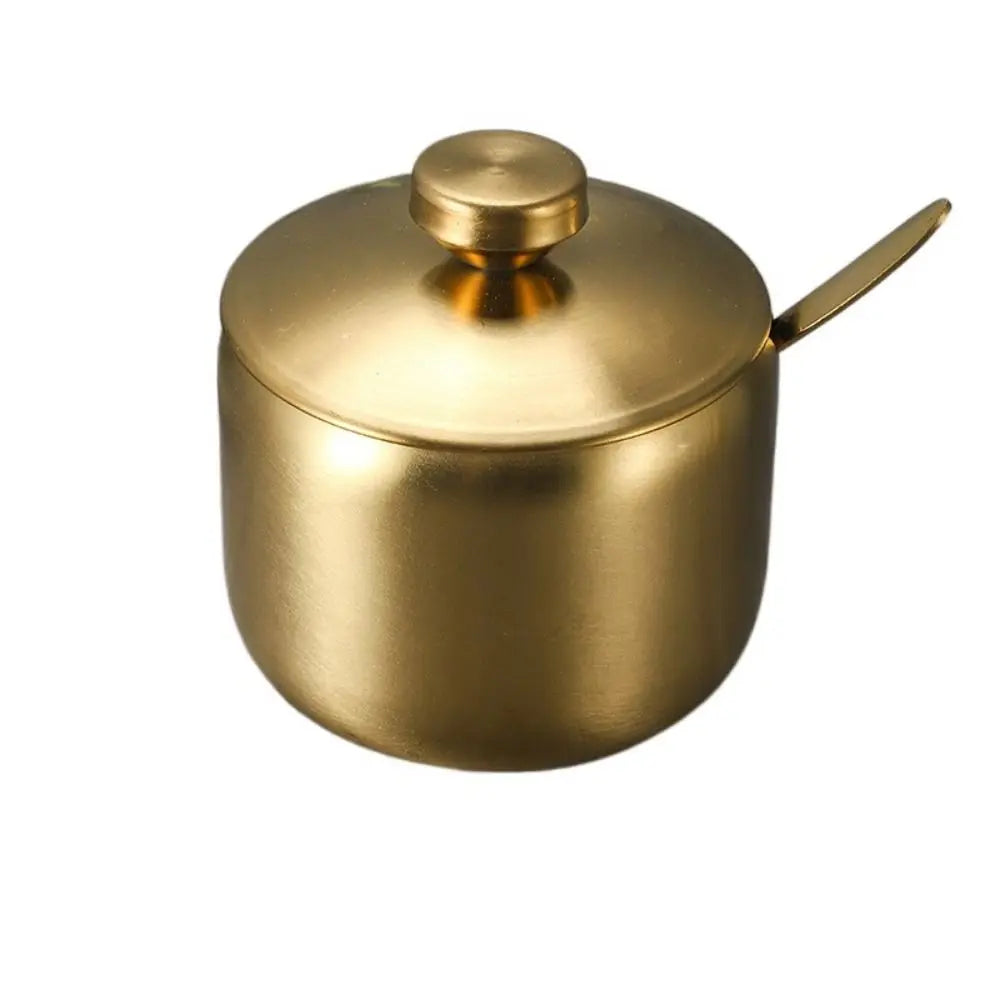 Stainless Steel Sugar Bowl with Lid & Spoon | Gold & Silver Sugar Bowl & Spice Jar Oasis Select Gold-250ml-B