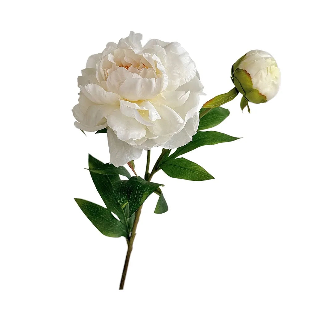 DIY 2 Head Artificial Peony Bouquet Silk Cloth Lifelike Artificial Flower Silk Fake Flower Photography Prop Oasis Select White