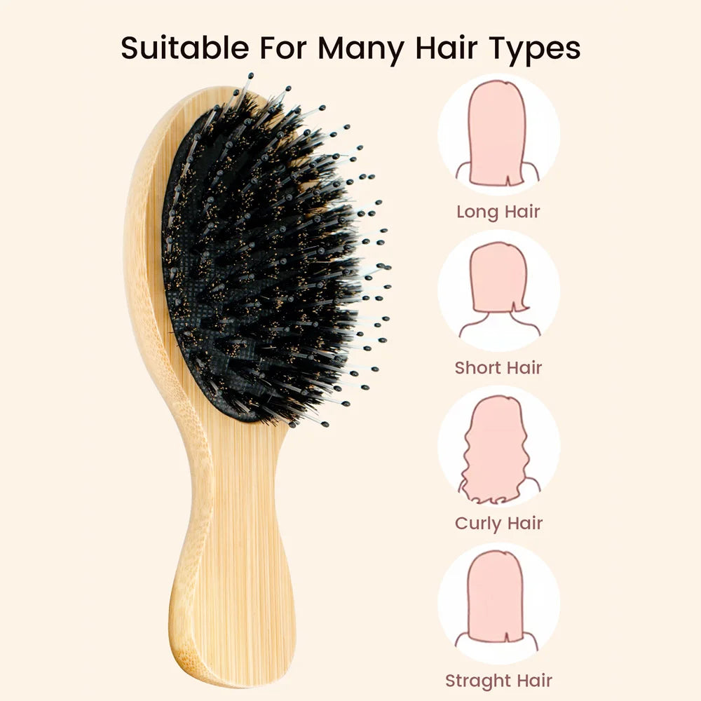 Bamboo Hair Brush Wooden Handle with Boar Bristles for Gentle Hair Combing Detangling and Scalp Massage Oasis Select