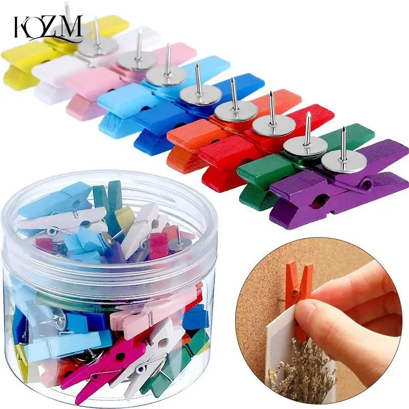 20-Pack Wooden Clip Push Pins for Cork Boards & Bulletin Boards