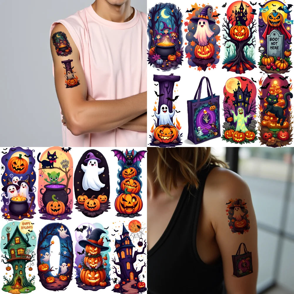 9-Piece Halloween Temporary Tattoos – Witch, Moon & Tree