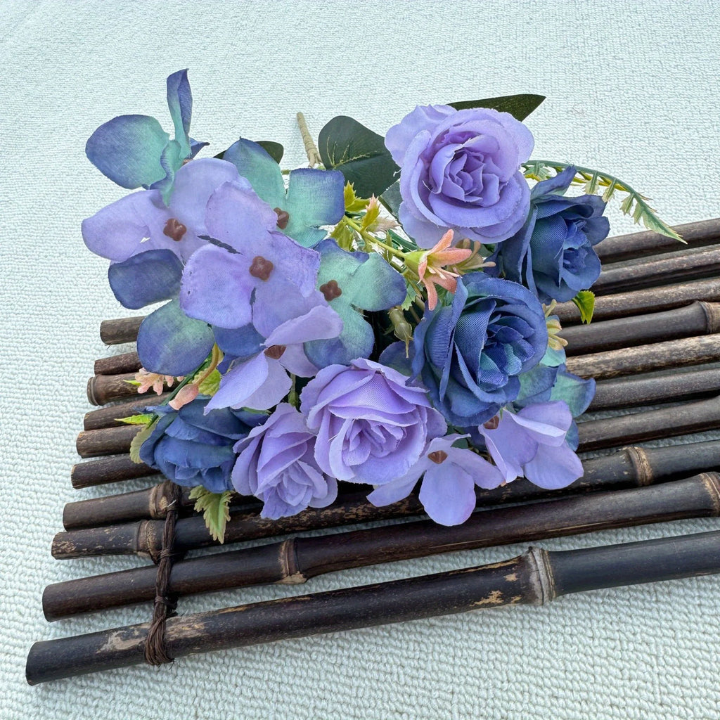 Heads pink Artificial Silk Rose Flowers Fake White Eucalyptus Peony Flower Bouquet, for Home Wedding Party Garden Decoration Oasis Select Blue