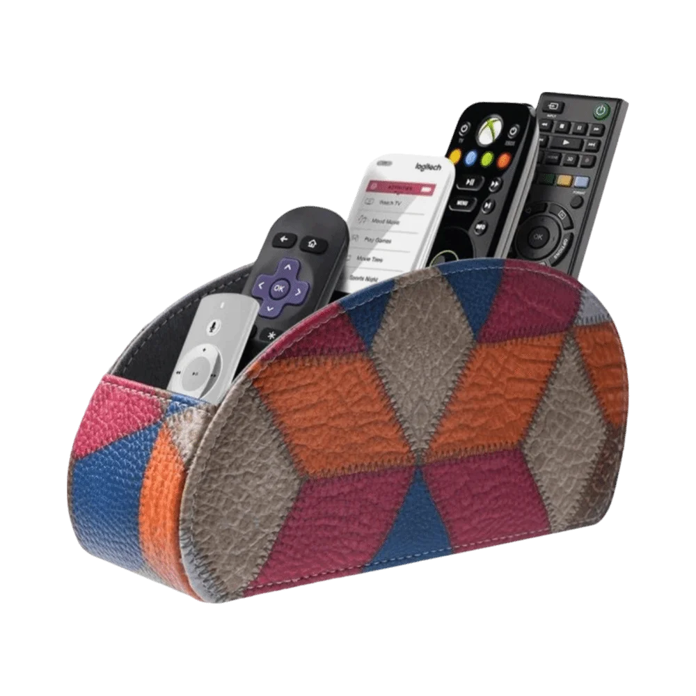 PU Leather Remote Control Holder Modern Universal Desktop Storage Box Cable Management Multi-Device Remote Control Organizer Oasis Select Style-J