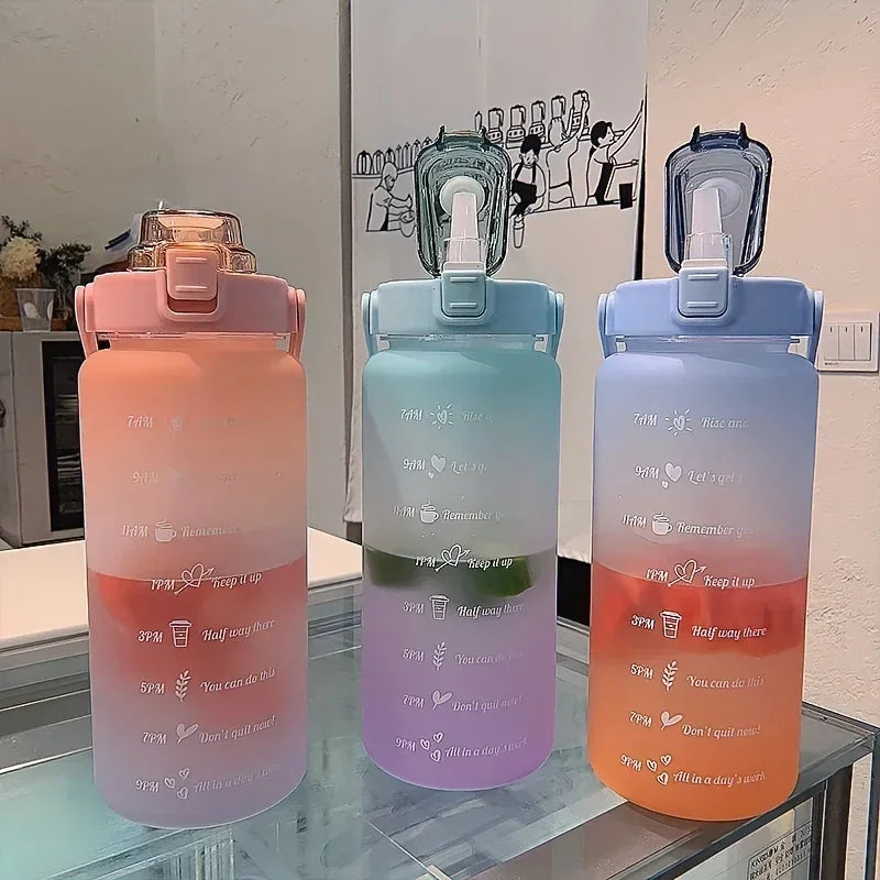 2 Liter Water Bottle with Straw Female Girls Large Portable Travel Bottles Sports Fitness Cup Summer Cold Water with Time Scale Oasis Select
