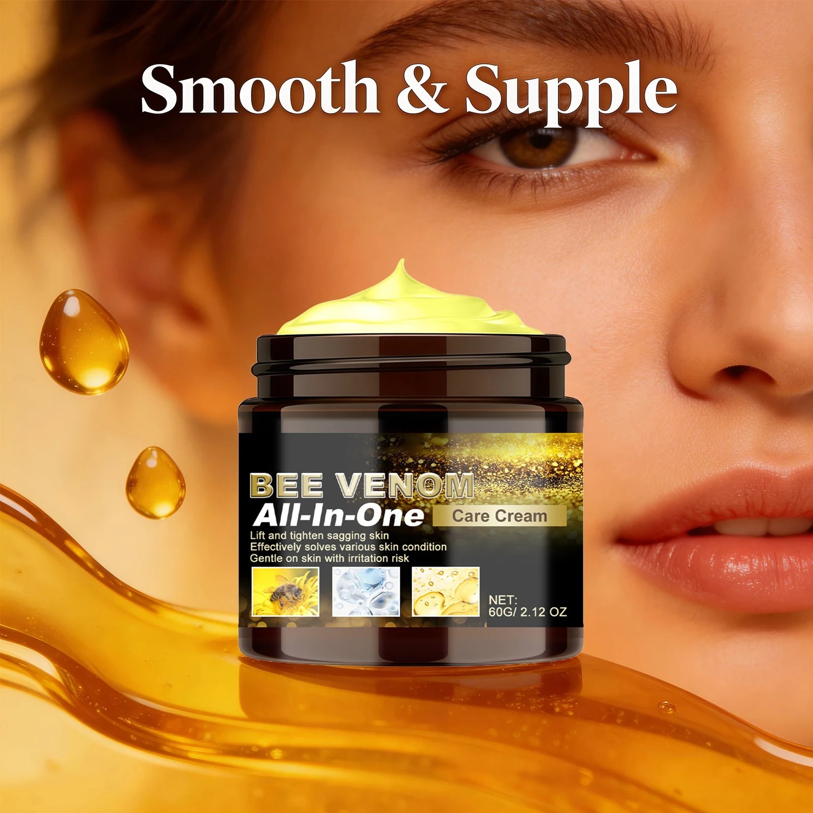 Bee Venom Care Cream Multi Effect All-in-One Lifting Tightening Cream Improve Sagging Skin Rejuvenation Repairing Skin Care 60g Oasis Select