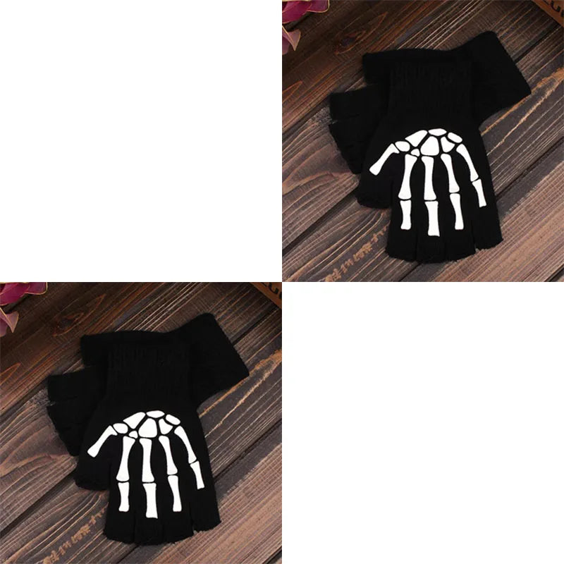 1-6Pairs Gothic Skeleton Reflective Gloves Horror Claw Bone Streetwear Half Gloves Halloween Split Finger Gloves For Men Women Oasis Select 2pairs One Size