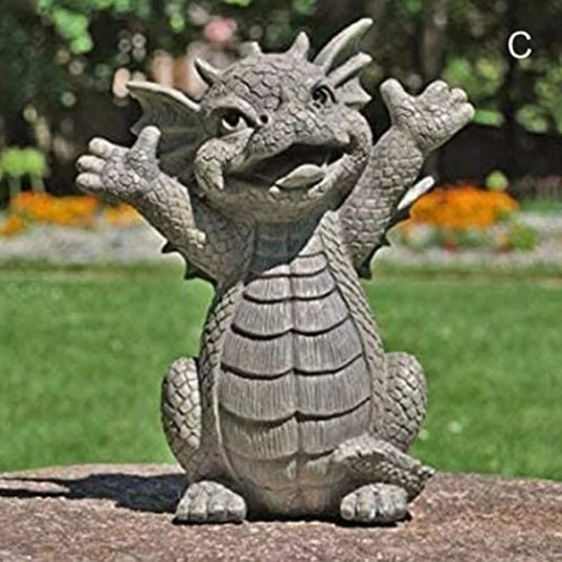 Mini Dinosaur Shape Sculpture Garden Statue Dragon Meditation Statue Lighting Resin Ornament Outdoor Yard Decoration Home Decor Oasis Select
