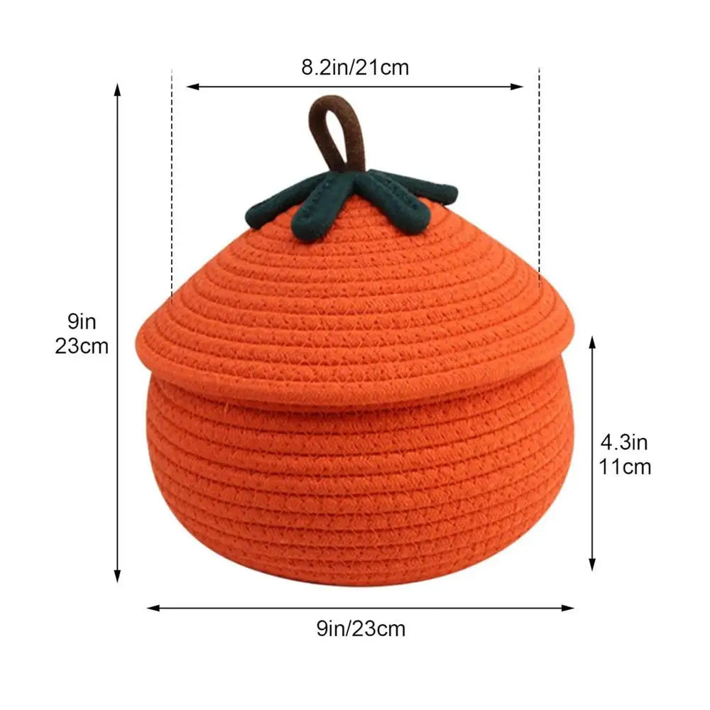 Halloween Pumpkin Woven Basket Halloween Pumpkin Basket with Dust-Proof Lid Seasonal Decor Home Organization Bin Cute Basket Oasis Select B