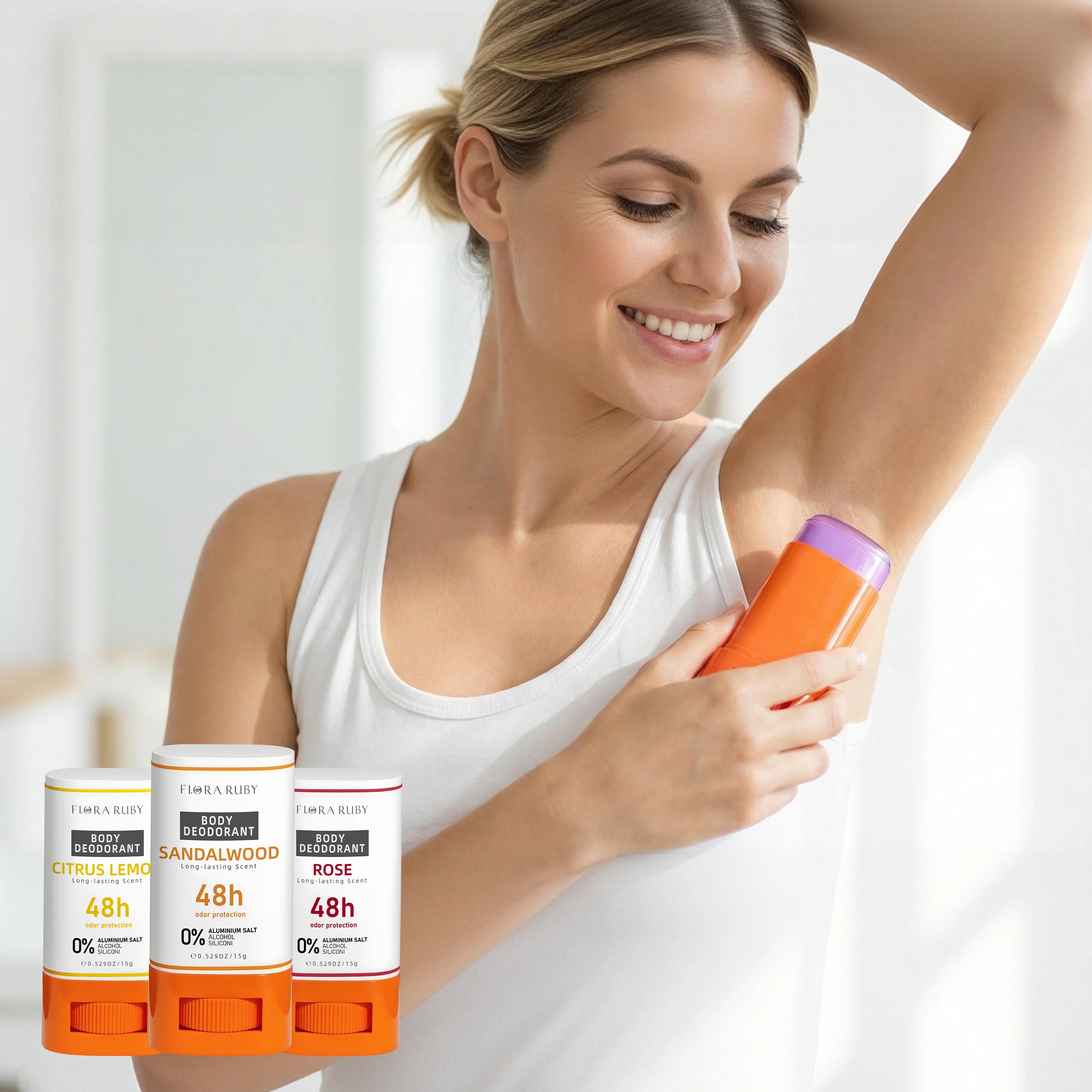 Flora Ruby 3-Pack Aluminum-Free Deodorant Sticks (15g Each) - 48H Odor Protection, Compact & Travel-Friendly Oasis Select