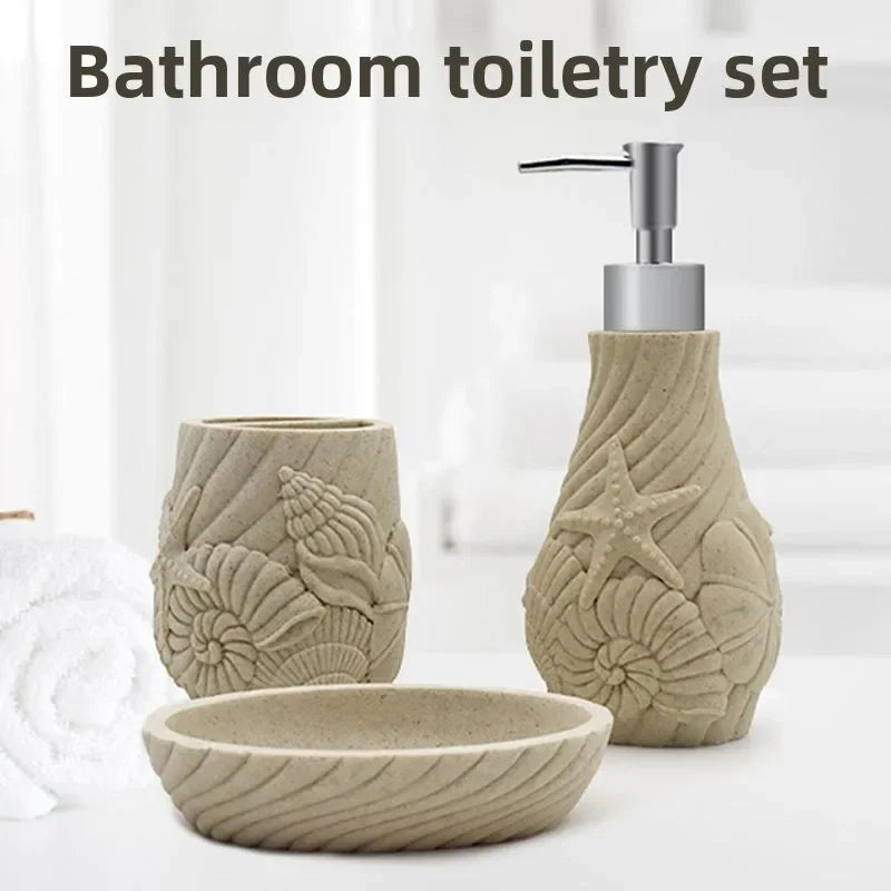 3pcs Natural Stone Bathroom Wash Storage Set Resin Lotion Bottles Toothbrush Cups Soap Dishes Light Luxury Retro Bathroom Set Oasis Select