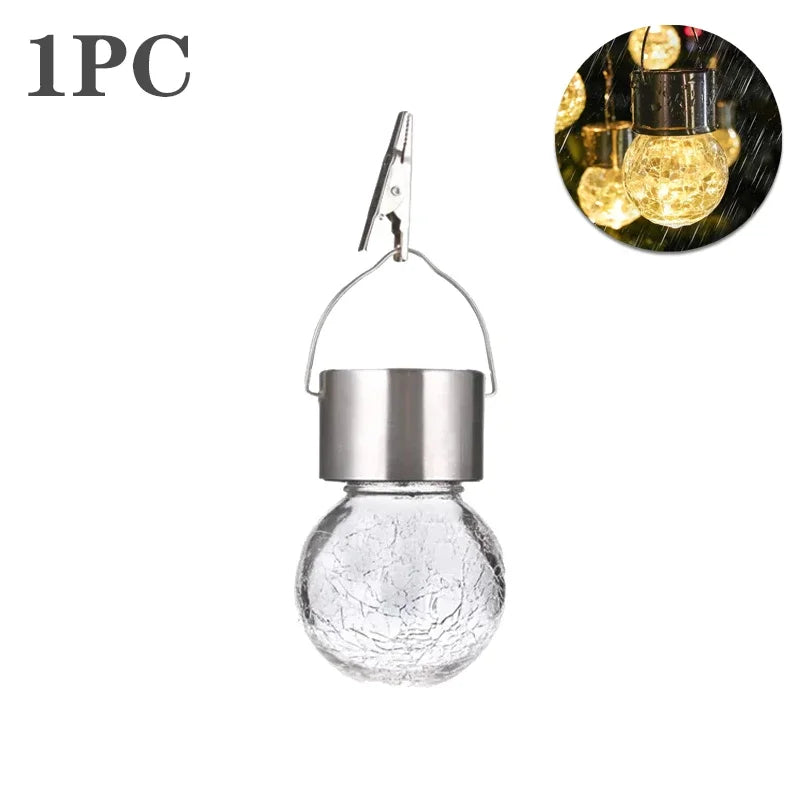 1/3/5PCS Solar Powered Outdoor Hanging Lights Colorful LED Cracked Glass Ball Design Waterproof Pathway Lantern for Garden Decor Oasis Select Warm-1PC