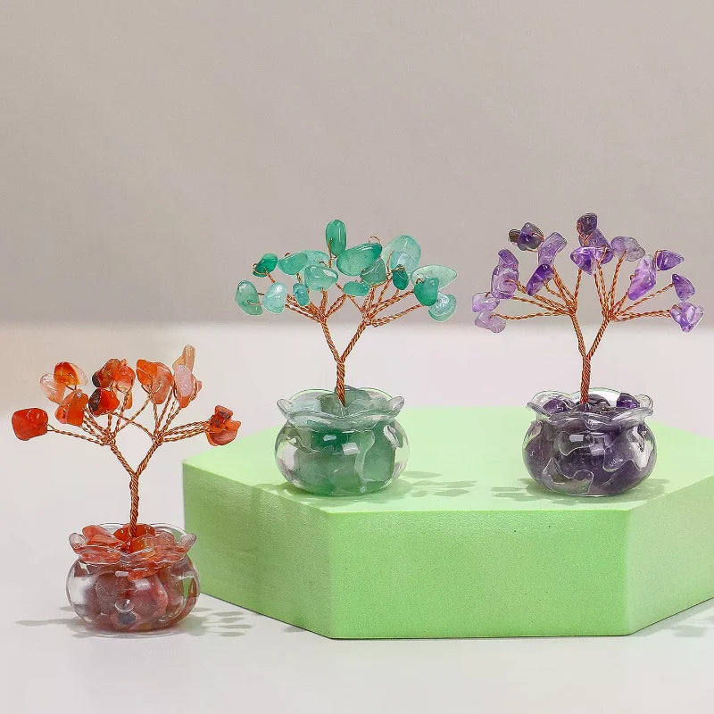 Natural Yellow Crystal Money Tree Mini Red Agate Office Desk Ornament Cartoon Feng Shui Lucky Plant Decor for Business Space Oasis Select