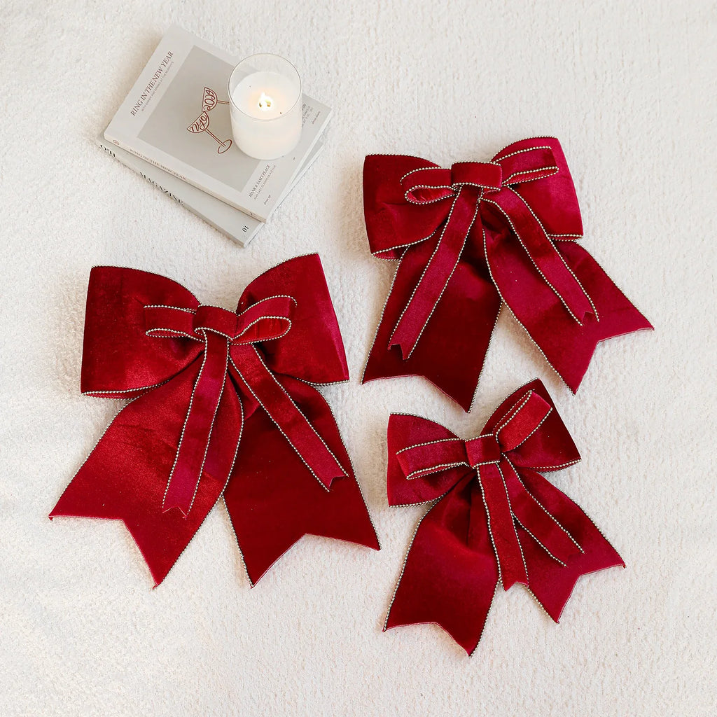 30cm Double Layer Velvet Red Christmas Bow Christmas Tree Top Bow Outdoor Decorations Wedding Hanging Pendant New Year Ornament Oasis Select