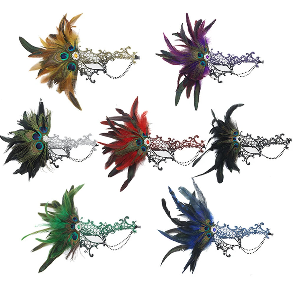 Feathers Design Half-Face Lace Mask Seductive Style Masquerade Feather Mask Fancy Prom Cosplay Masquerade Mask Oasis Select