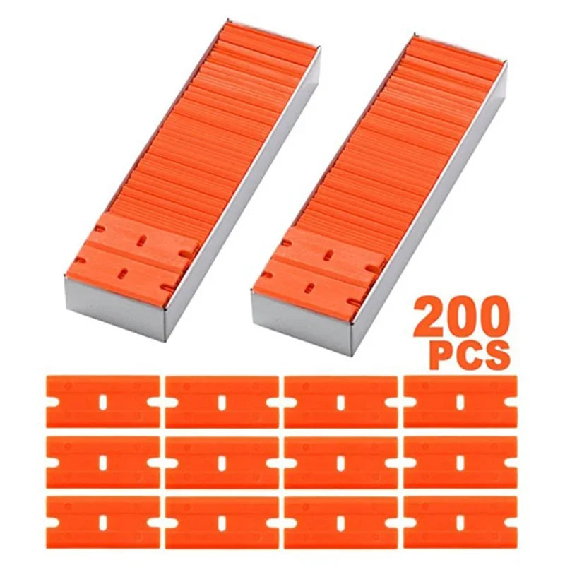 100 Pieces Two Cutting Plastic Razor Blade Label Clean Razor Glue Remover Window Glass Clean Scraper Car Wrap Sticker Squeegee Oasis Select 200 blades