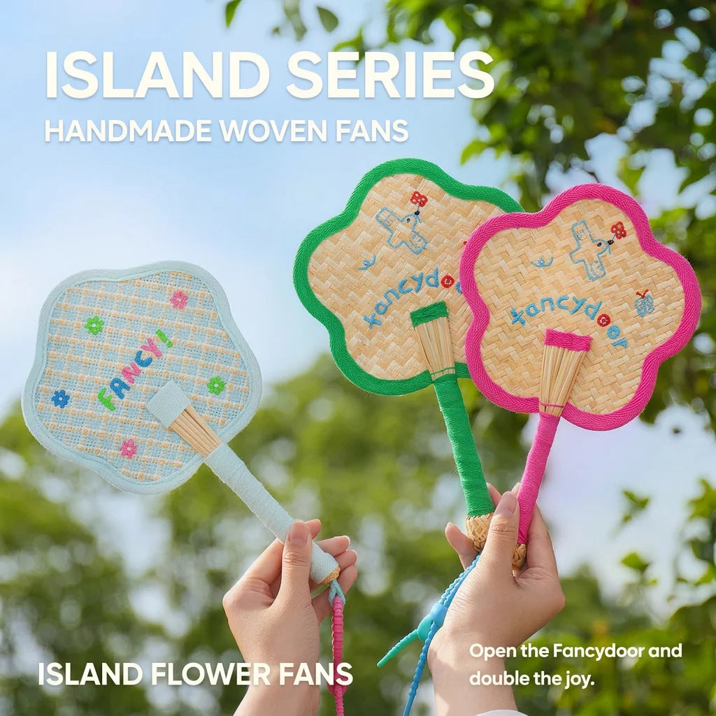 Handmade Manual Straw Hand Fans Flower Shape Handheld Hand Cranked Fan Adjustable with Hanging Hoop Summer Cooling Fan Oasis Select