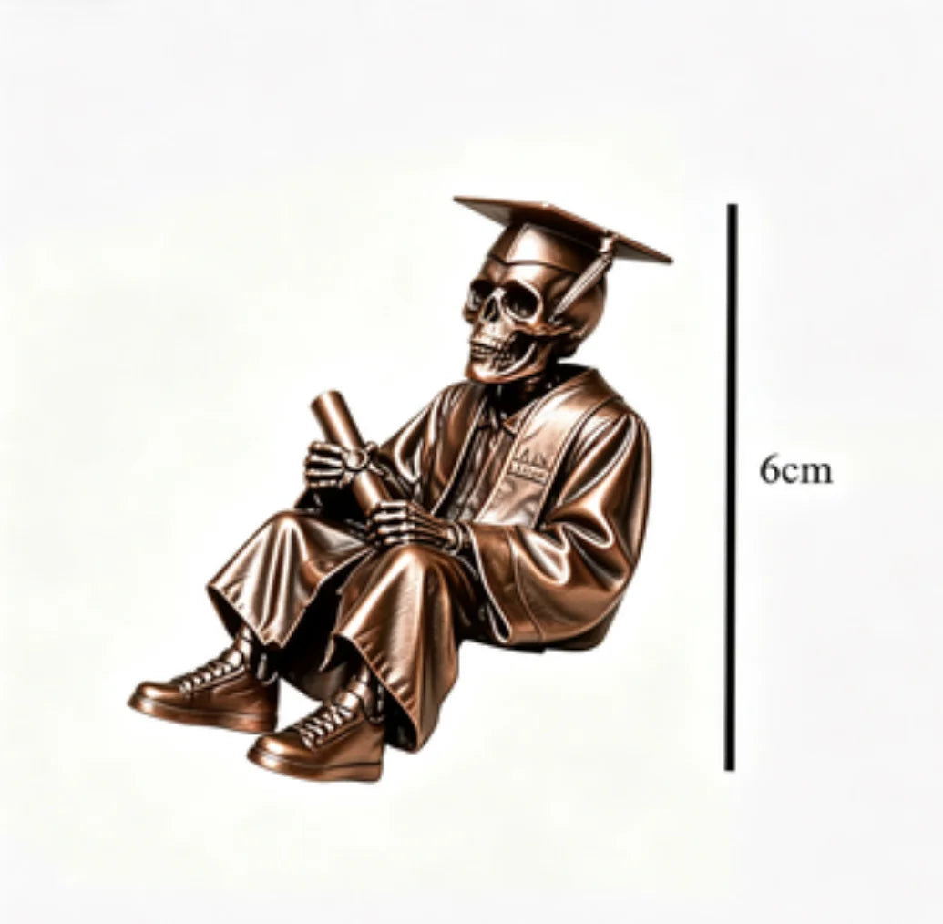 Graduate Skeleton Shelf Sitter Figurine Ornament Gothic Style Skull with Cap Diploma for Graduation Gift & Home Desk Decor Gifts Oasis Select Graduate bronzer