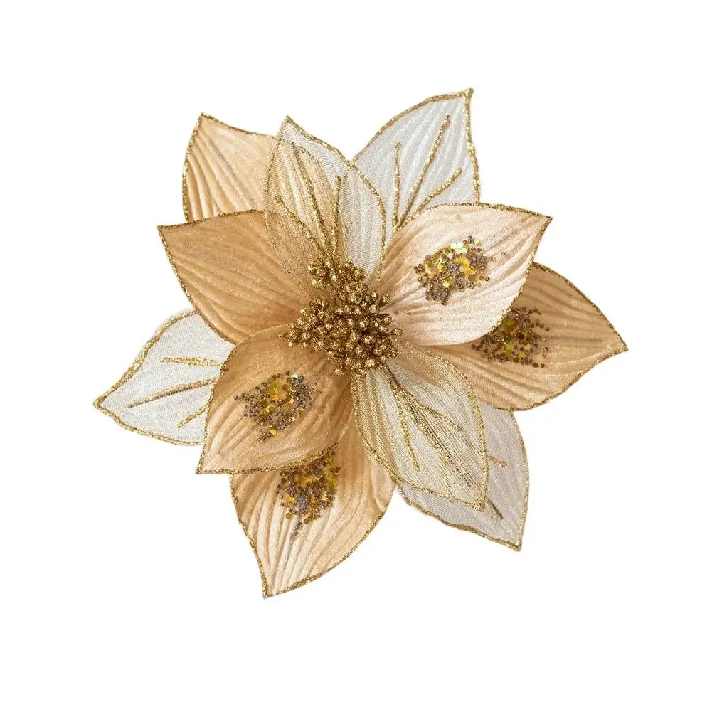 Christmas Tree Artificial Glitter Magnolia Flowers Flexible Stems Polyester Flowers Wreaths Garlands Home Party Decor 24cm Oasis Select Gold China Mainland