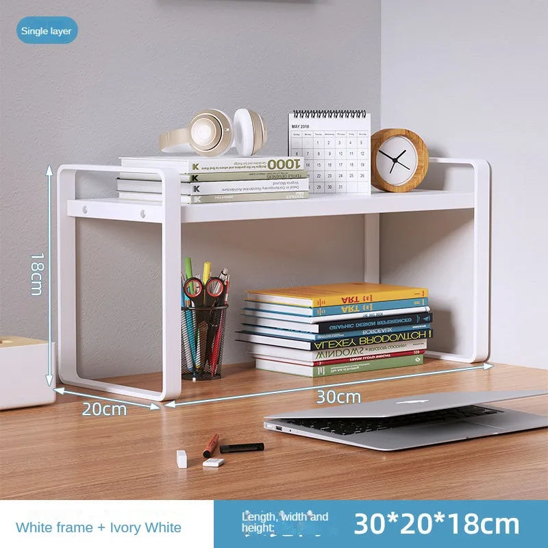 Tiered Desktop Bookshelf Desk Organizer | Steel & Wood Shelf