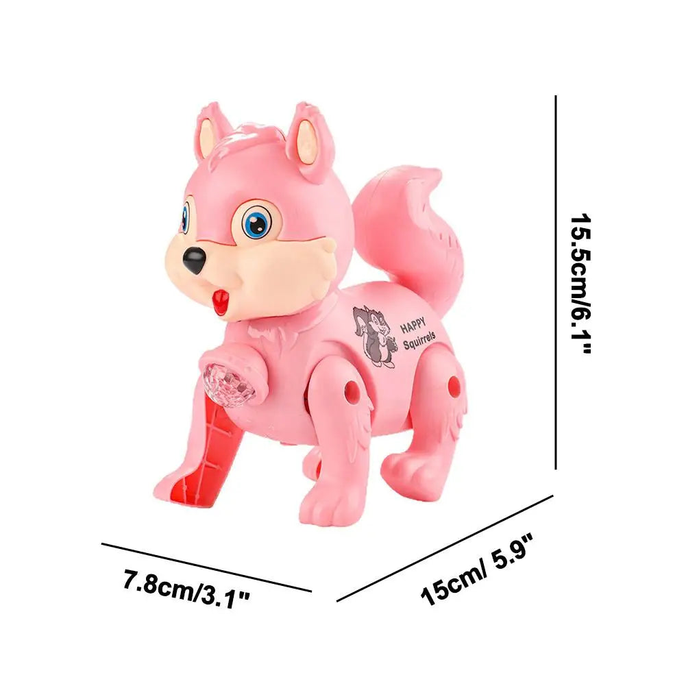 Cute Electric Squirrel Walking Toy with Pulling Leash Flashing Led Light Dynamic Music Interactive Sensory Toy for Kids Oasis Select