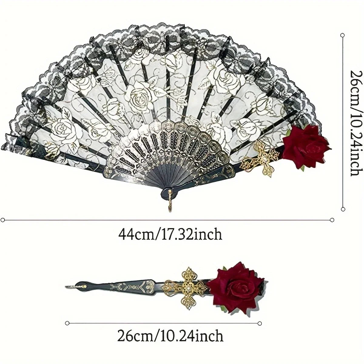 Dance Fan Ornament Ladies Lace Hand Fan Black White Cloth Folding Fans Spanish Hand for Wedding Party Favor Accessories Oasis Select