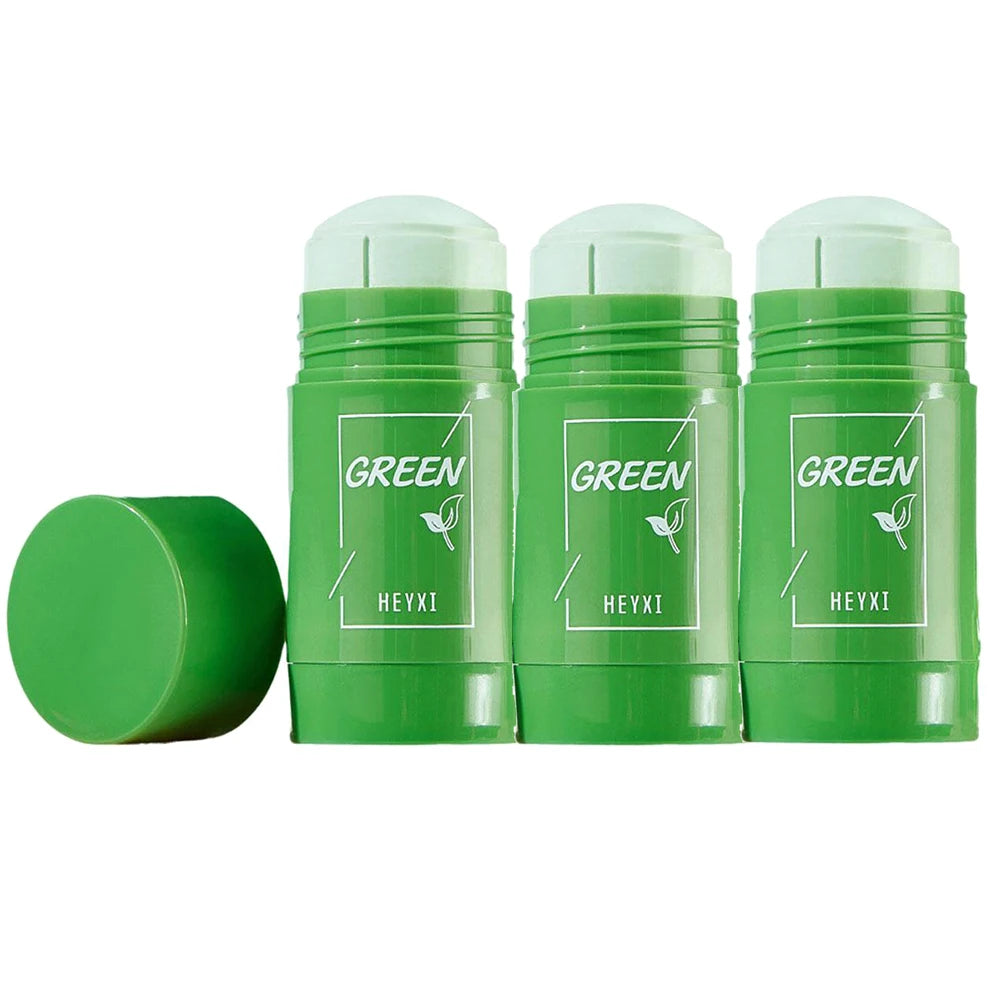 1/3PCS Green Tea Clay Stick For Face, Green Mask Stick Smear Acne Shrink Blackhead Green Tea Extract Facial Mask Pore Cleansing Oasis Select 40g X3