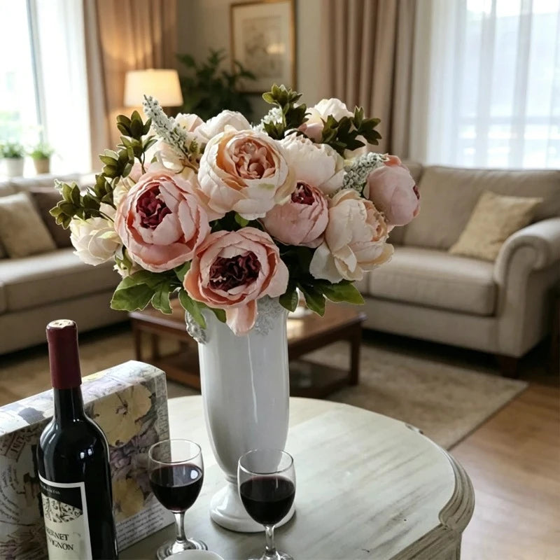 13 Heads Silk European Style Peony Bouquet Artificial Flower Rose Wedding Bride Bouquet Decor For Home Hotel Table Accessories Oasis Select