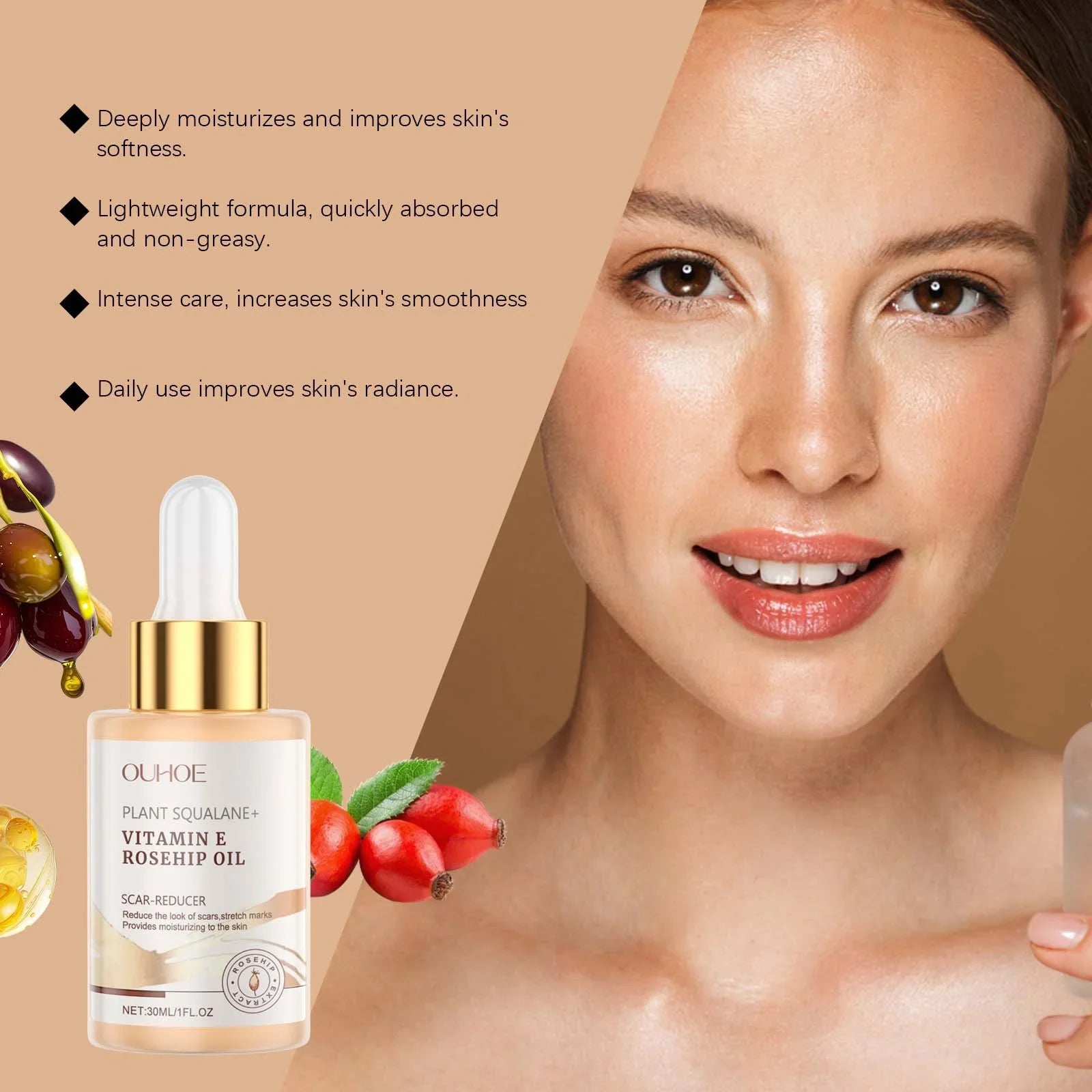 Moisturizing Squalane Rosehip Face Oil Lifting Firming Fade Fine Lines Smoothing Nourishing Skin Rejuvenation Facial Care Oil Oasis Select