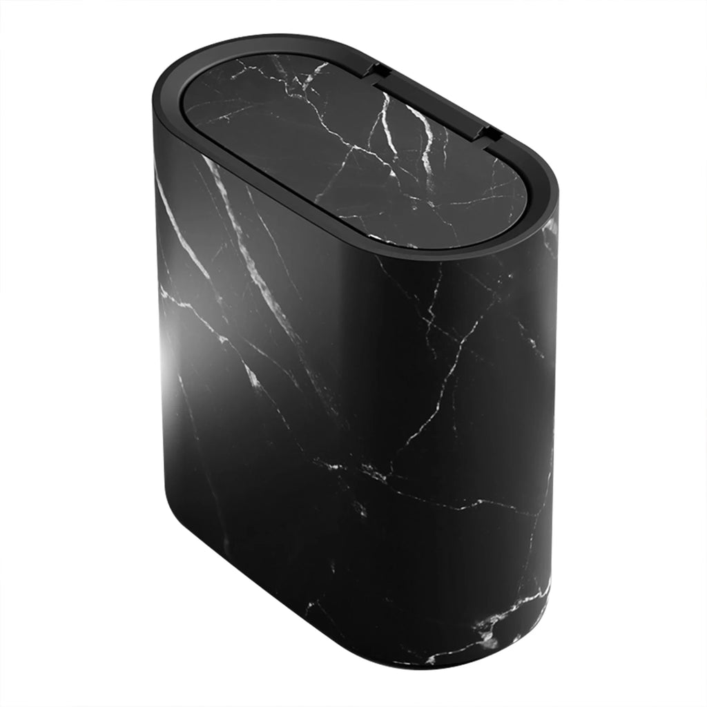 Marble Slim Trash Can with Lid – Narrow Wastebasket for Home
