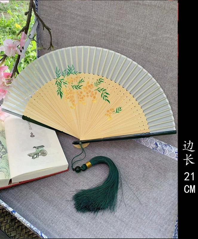 Antique Retro Portable Green Folding Fan Women's Portable Hanfu Cheongsam Folding Small Classical Dance Fan Chinese Fan Oasis Select 28