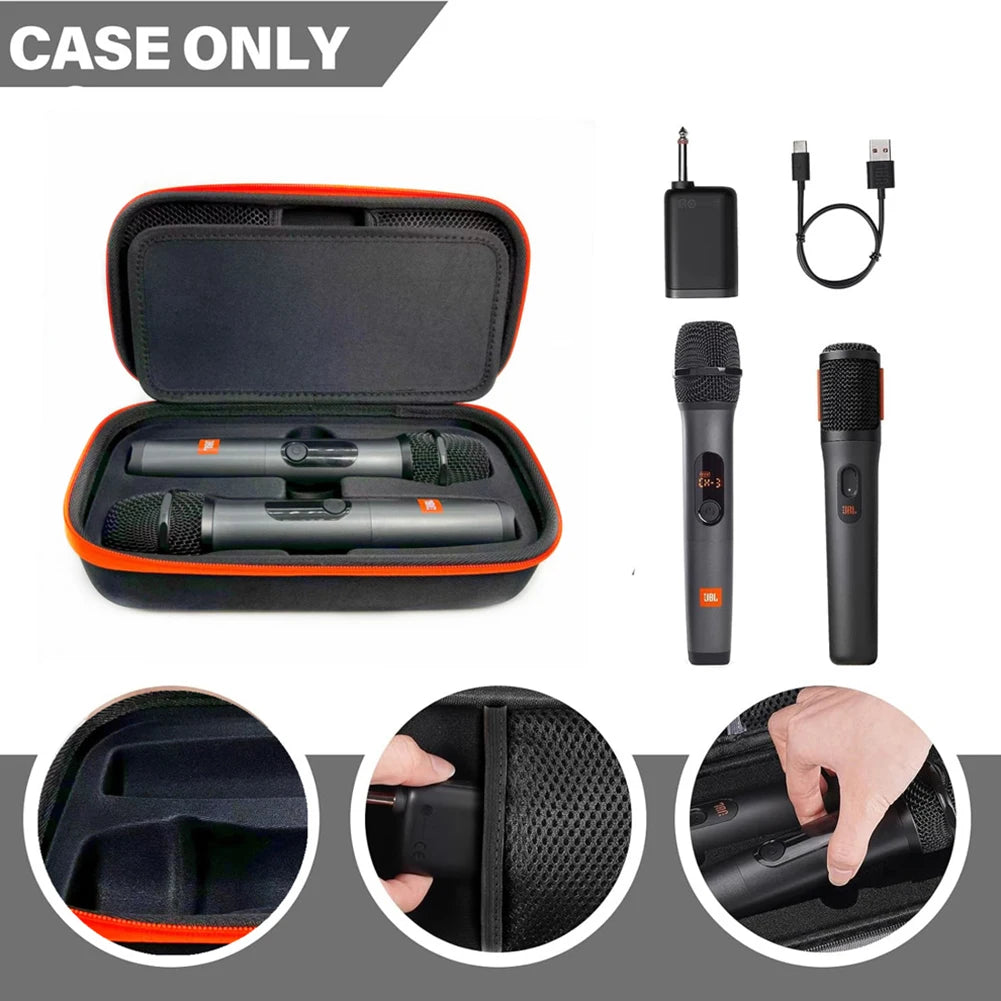 Wireless Microphone Hard Case Mic Travel Bag 2 Slots for JBL Wireless Two Microphone System for JBL PartyBox Wireless Microphone Oasis Select