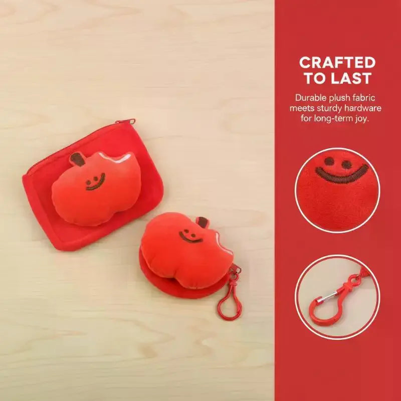 Cute Red Fruit Plush Coin Purse Mini Zipper Pouch With Keychain Cartoon Fruit Wallet For Earphones Coins Bag Charm Gift Oasis Select