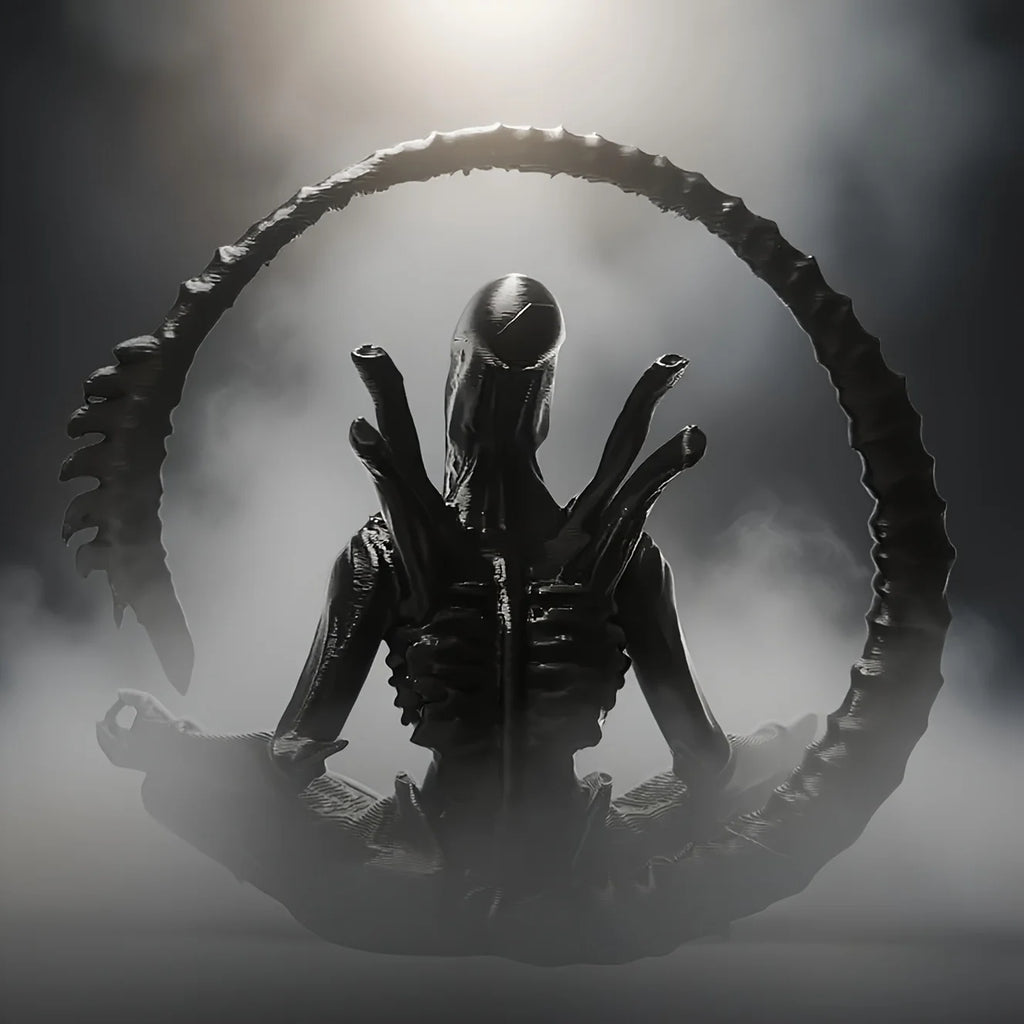 Meditating Alien Figurine 3D Printed Sci-Fi Horror Statue Creative Desktop Ornament Collectible Decor Toy for Home Room Gift Oasis Select